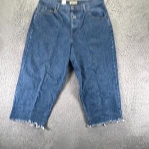 Vintage Boss Jeans Mens 38x25 Blue Cotton Denim Straight Baggy Raw Hem Made USA